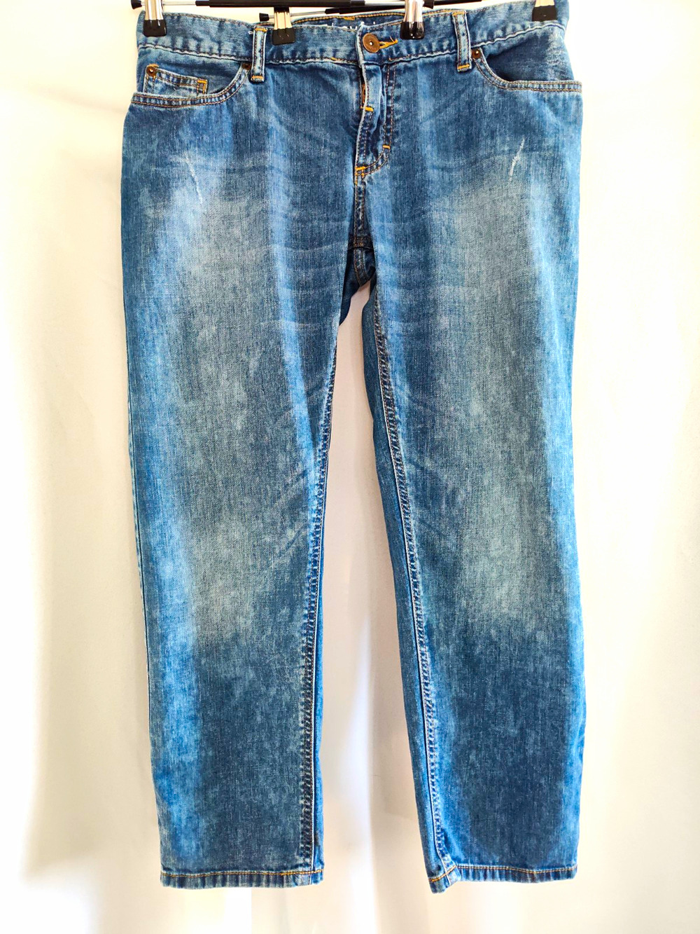 Mossimo Premium Denim Boyfriend Jeans Medium Wash Size 8R Stretch Distressed